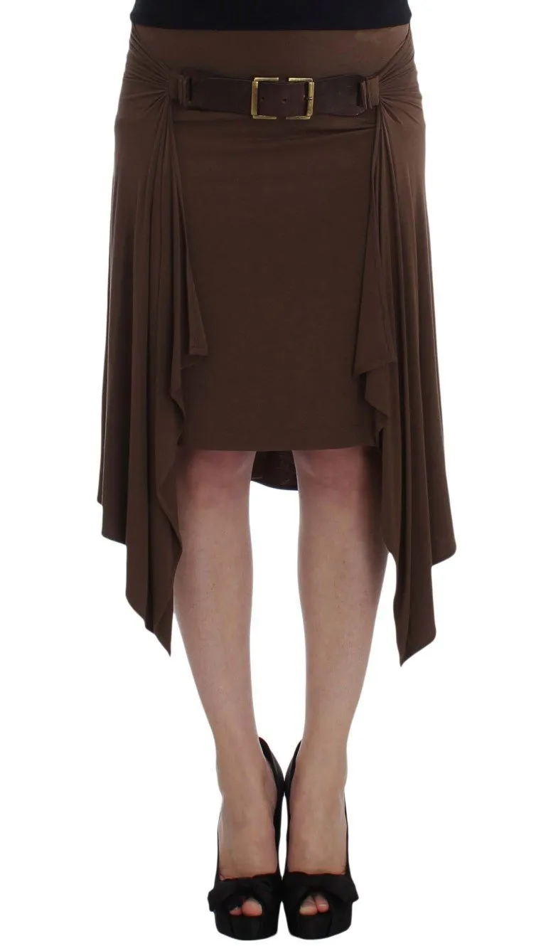 Brown Mini Pencil Stretch Skirt