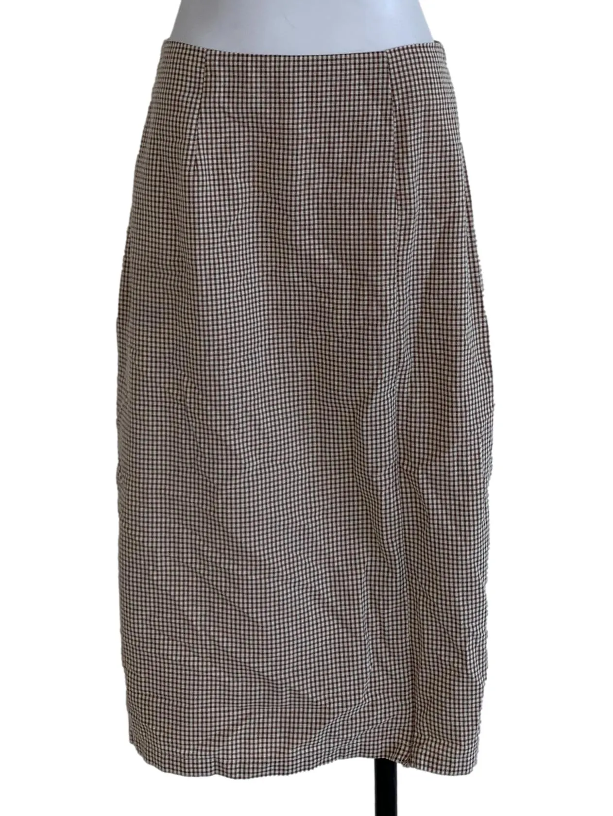 Brown Shepherd'S Check Pencil Skirt