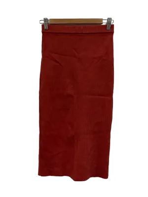 Burnt Red Rib Knit Pencil Skirt