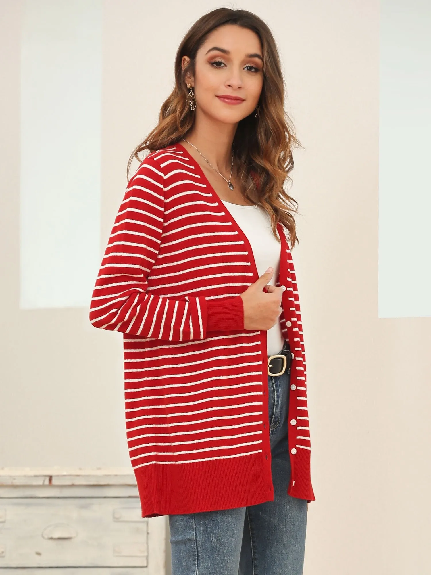 Button Up Knit Striped Cardigan