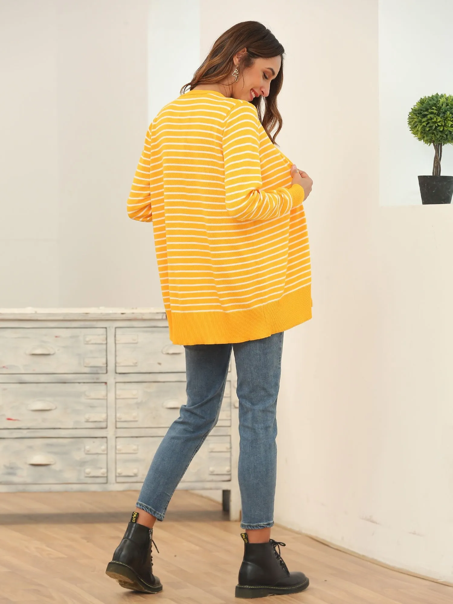 Button Up Knit Striped Cardigan