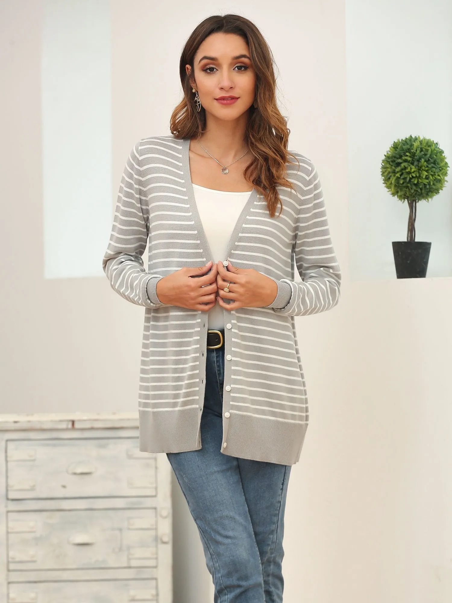 Button Up Knit Striped Cardigan