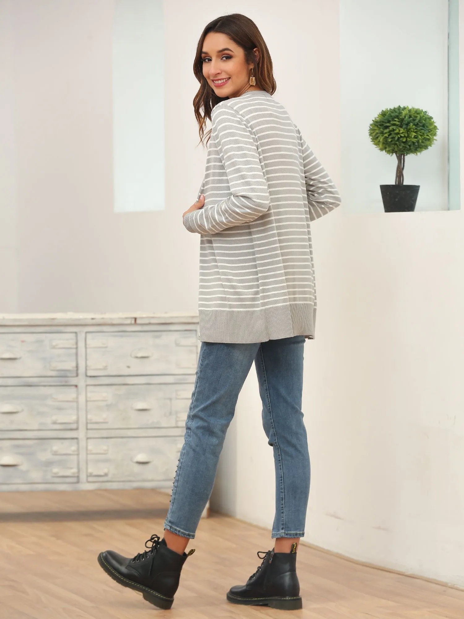 Button Up Knit Striped Cardigan