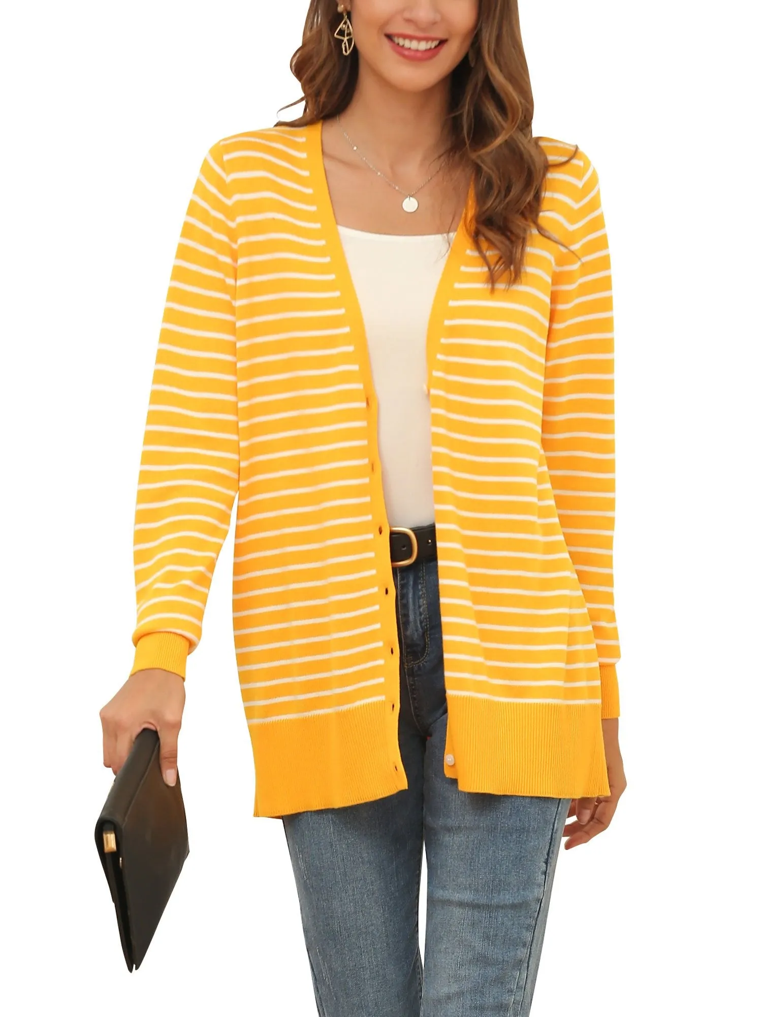 Button Up Knit Striped Cardigan