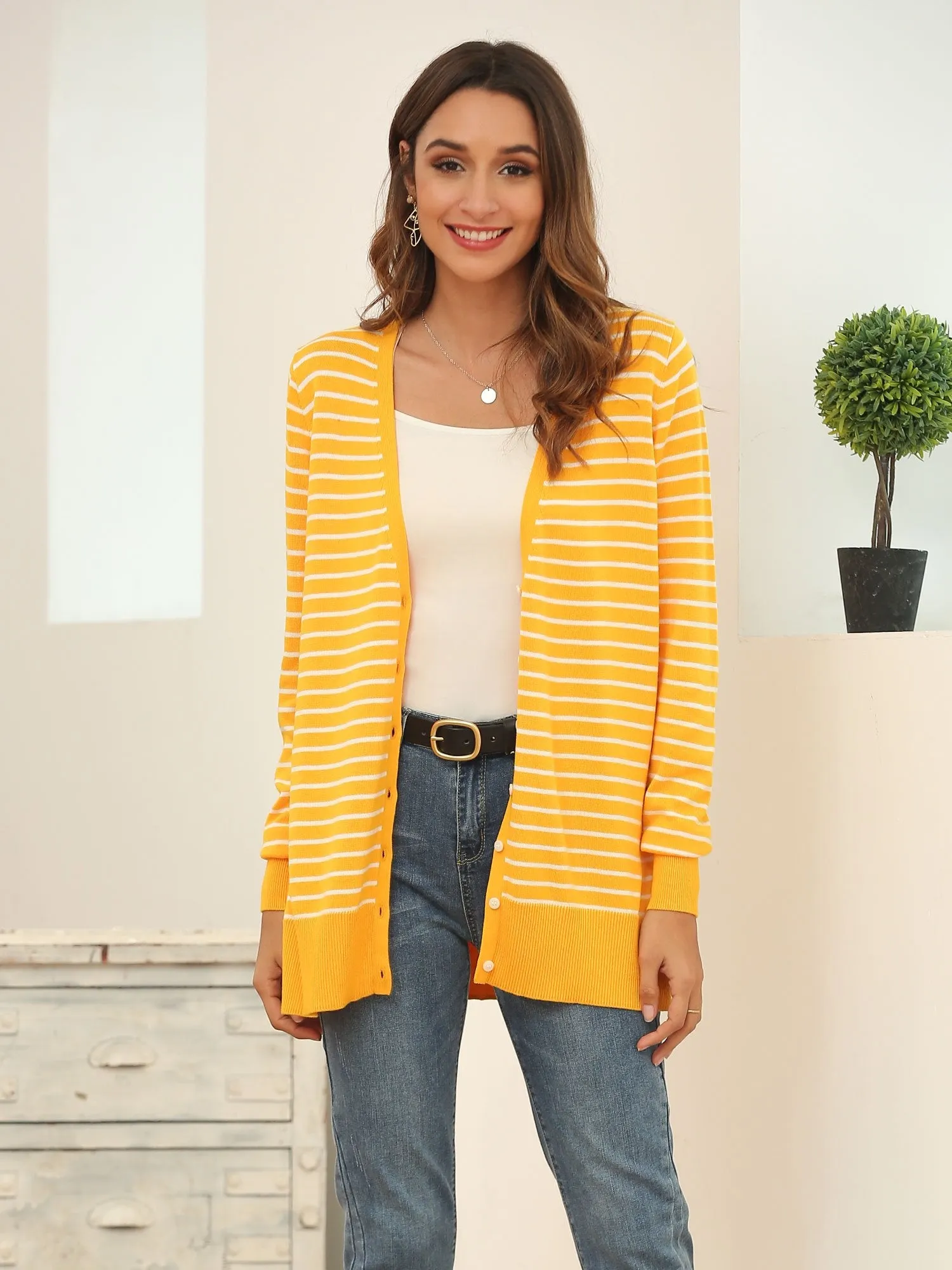 Button Up Knit Striped Cardigan