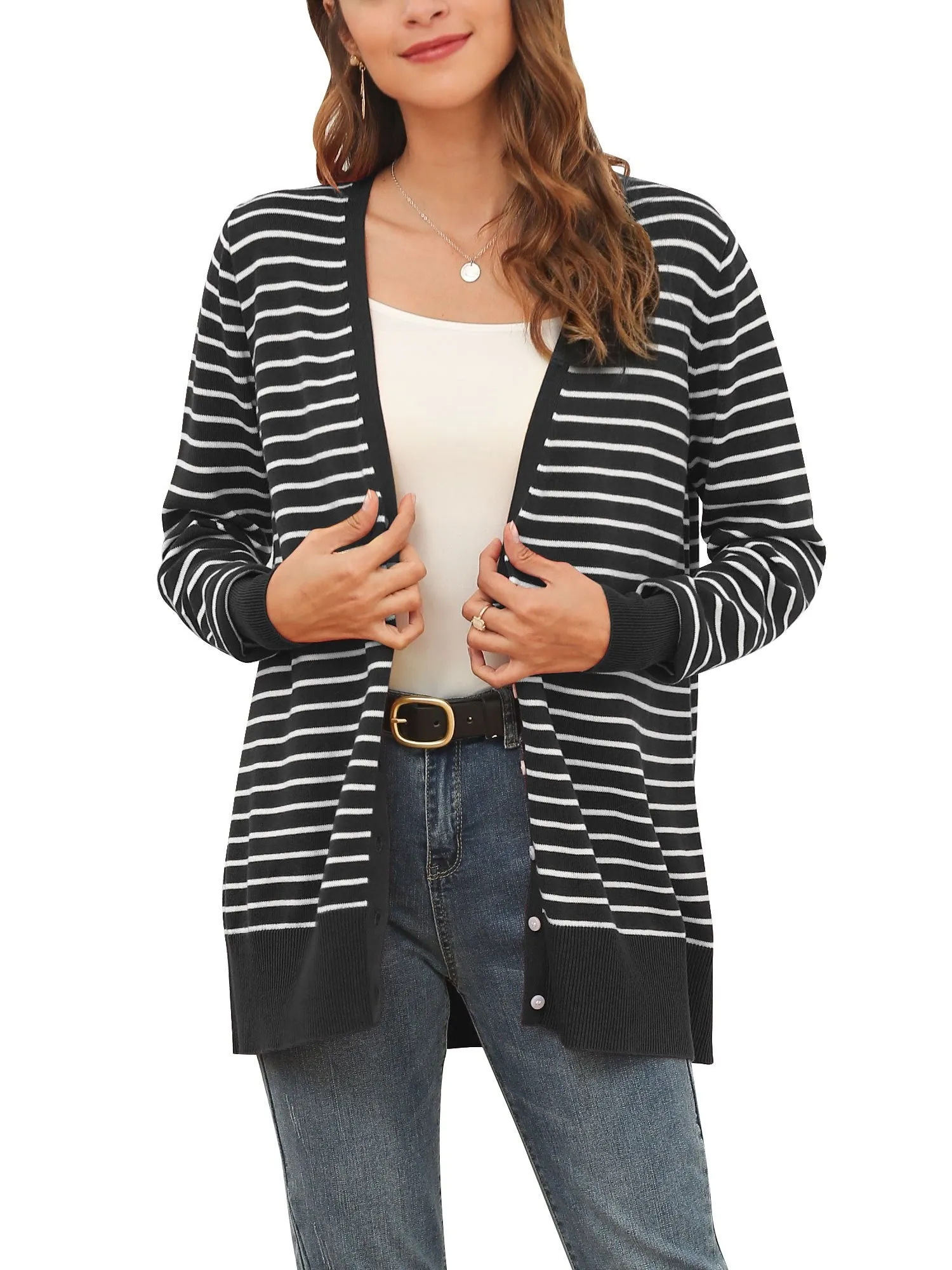 Button Up Knit Striped Cardigan