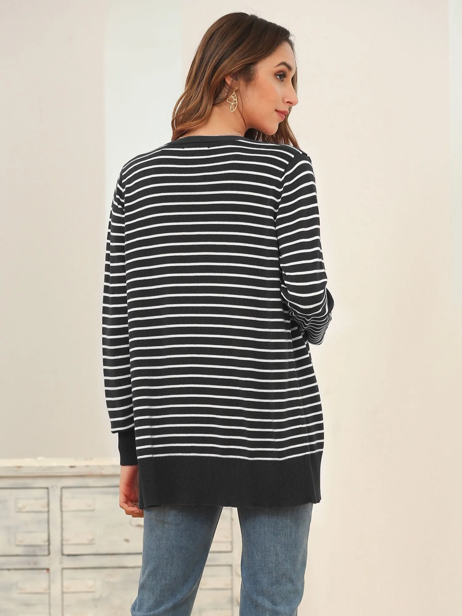 Button Up Knit Striped Cardigan