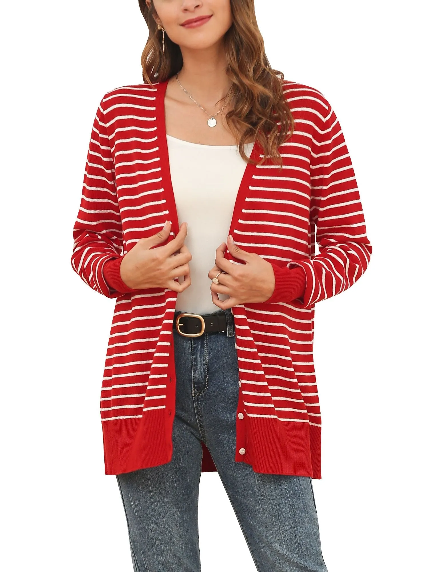 Button Up Knit Striped Cardigan