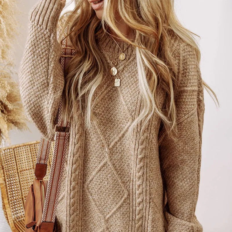Cable Knit Drop Shoulder Loose Fit Sweater Dress