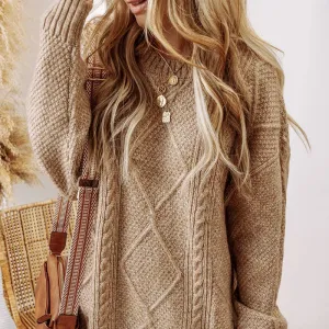 Cable Knit Drop Shoulder Loose Fit Sweater Dress