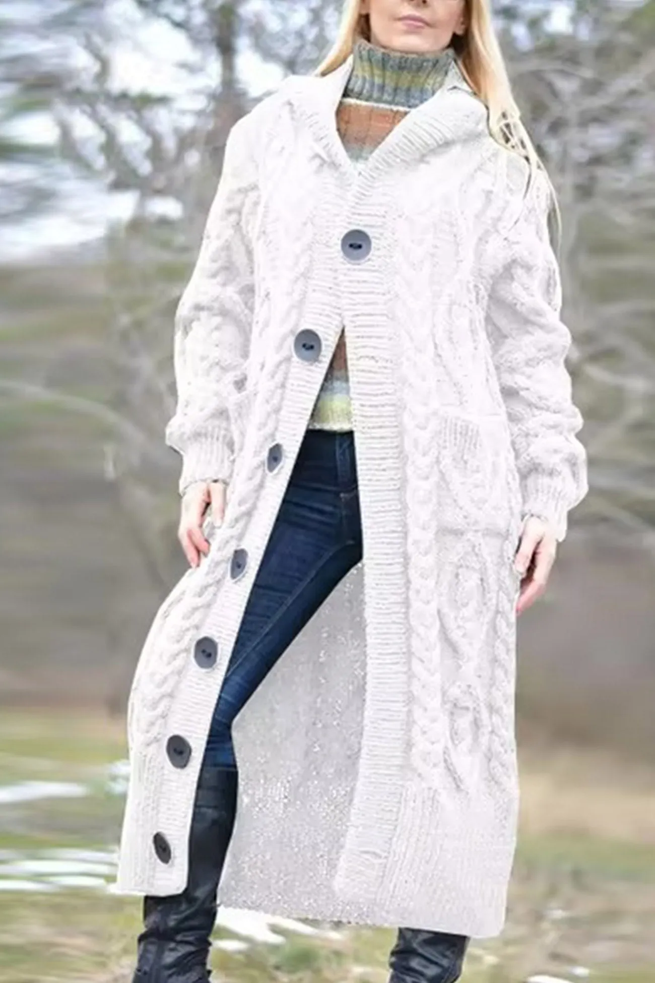 Cable Knit Loose Hooded Cardigan