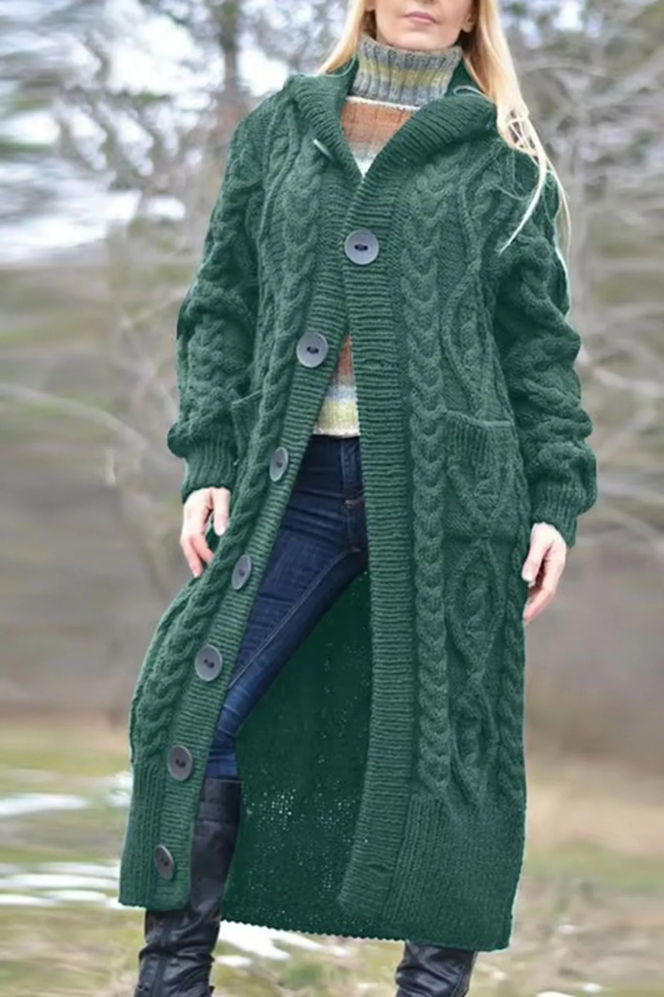 Cable Knit Loose Hooded Cardigan