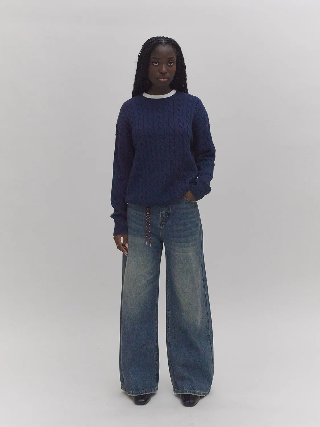 Cable Knit Sweater Navy