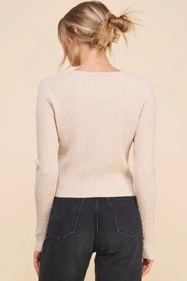 Cable Knit V-Neck Pullover Sweater