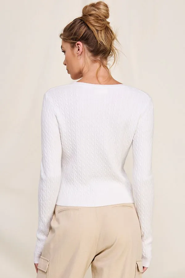 Cable Knit V-Neck Pullover Sweater