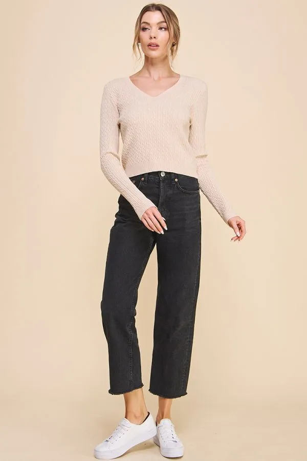 Cable Knit V-Neck Pullover Sweater