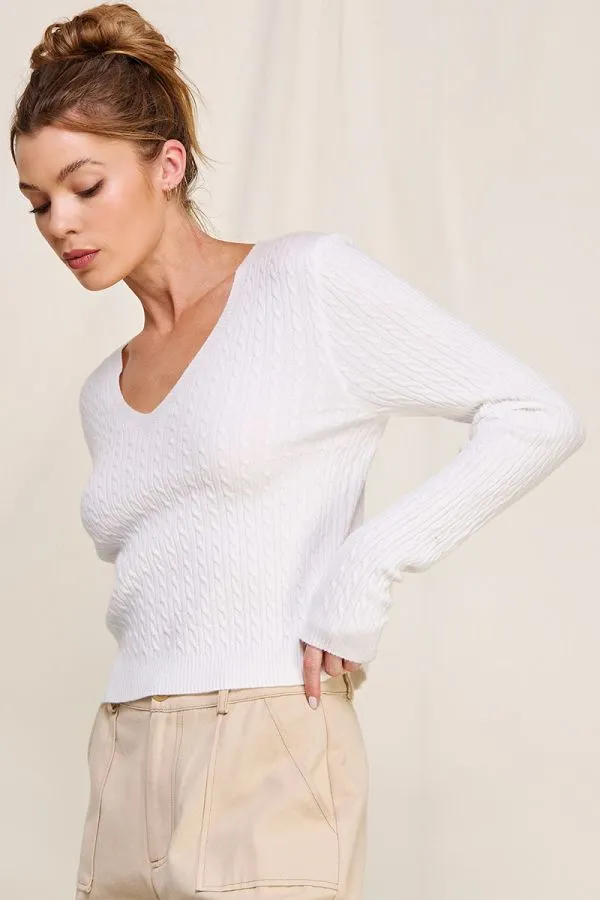Cable Knit V-Neck Pullover Sweater