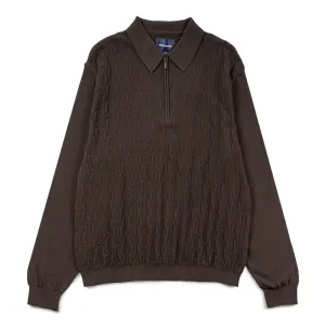 Cable Knit Zip Polo | Brown