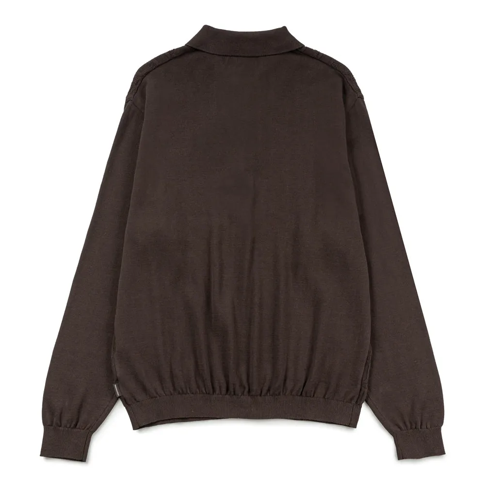 Cable Knit Zip Polo | Brown