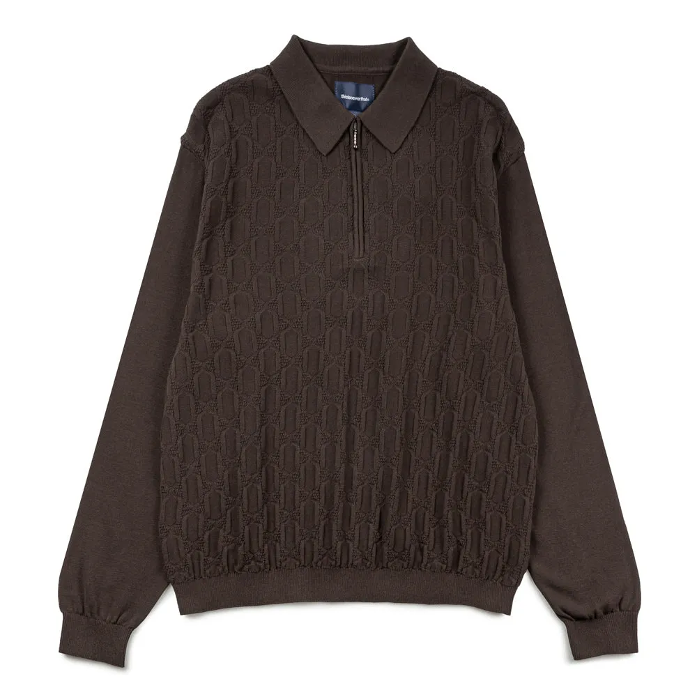 Cable Knit Zip Polo | Brown