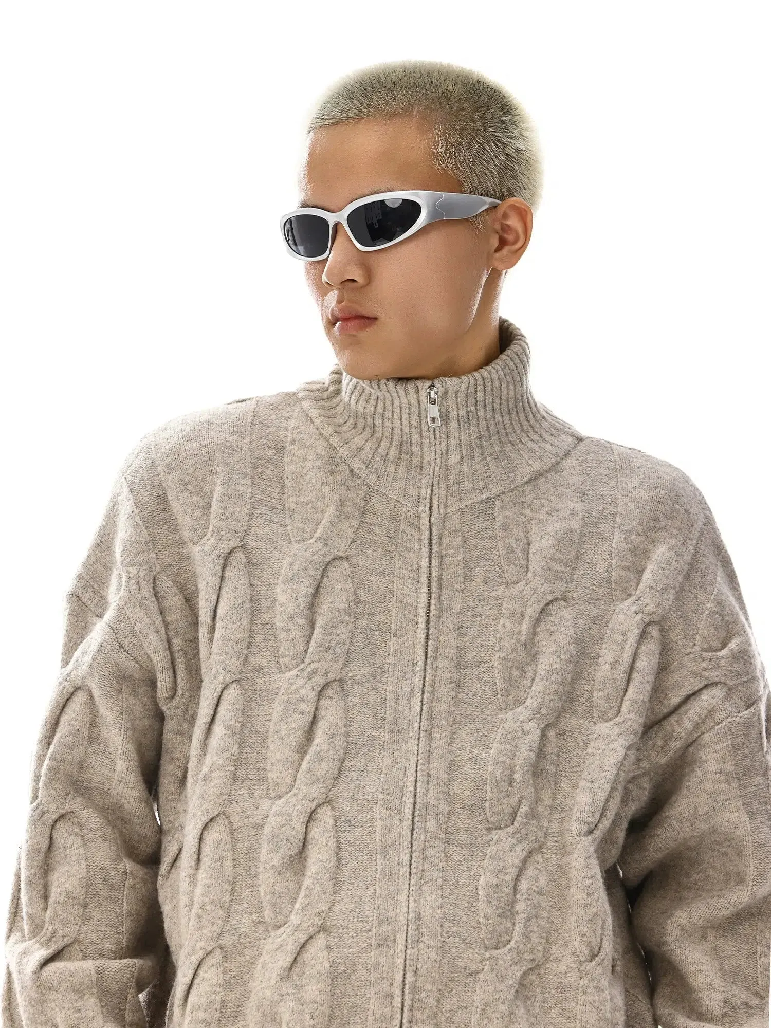 Cable Knit Zip-Up Sweater