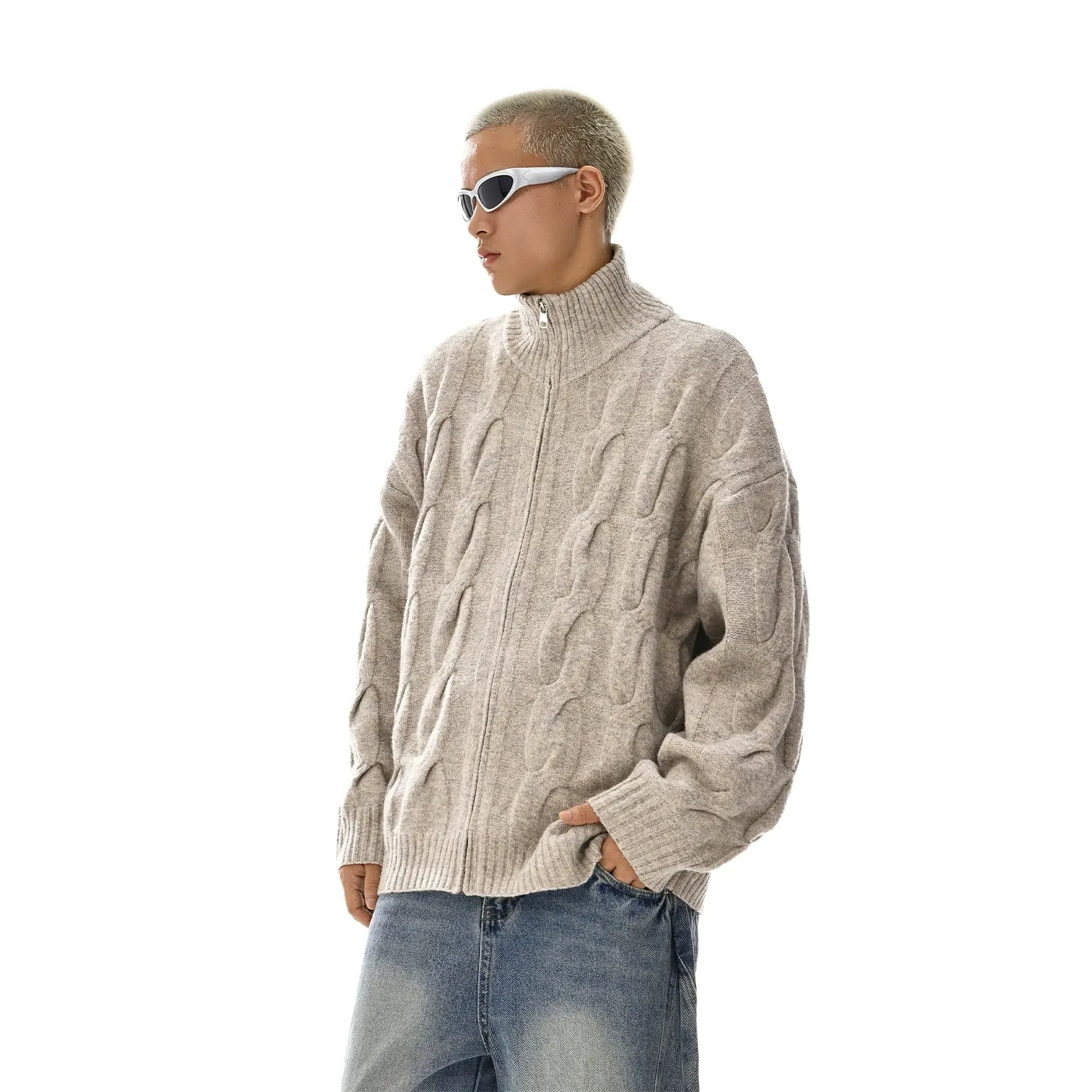 Cable Knit Zip-Up Sweater