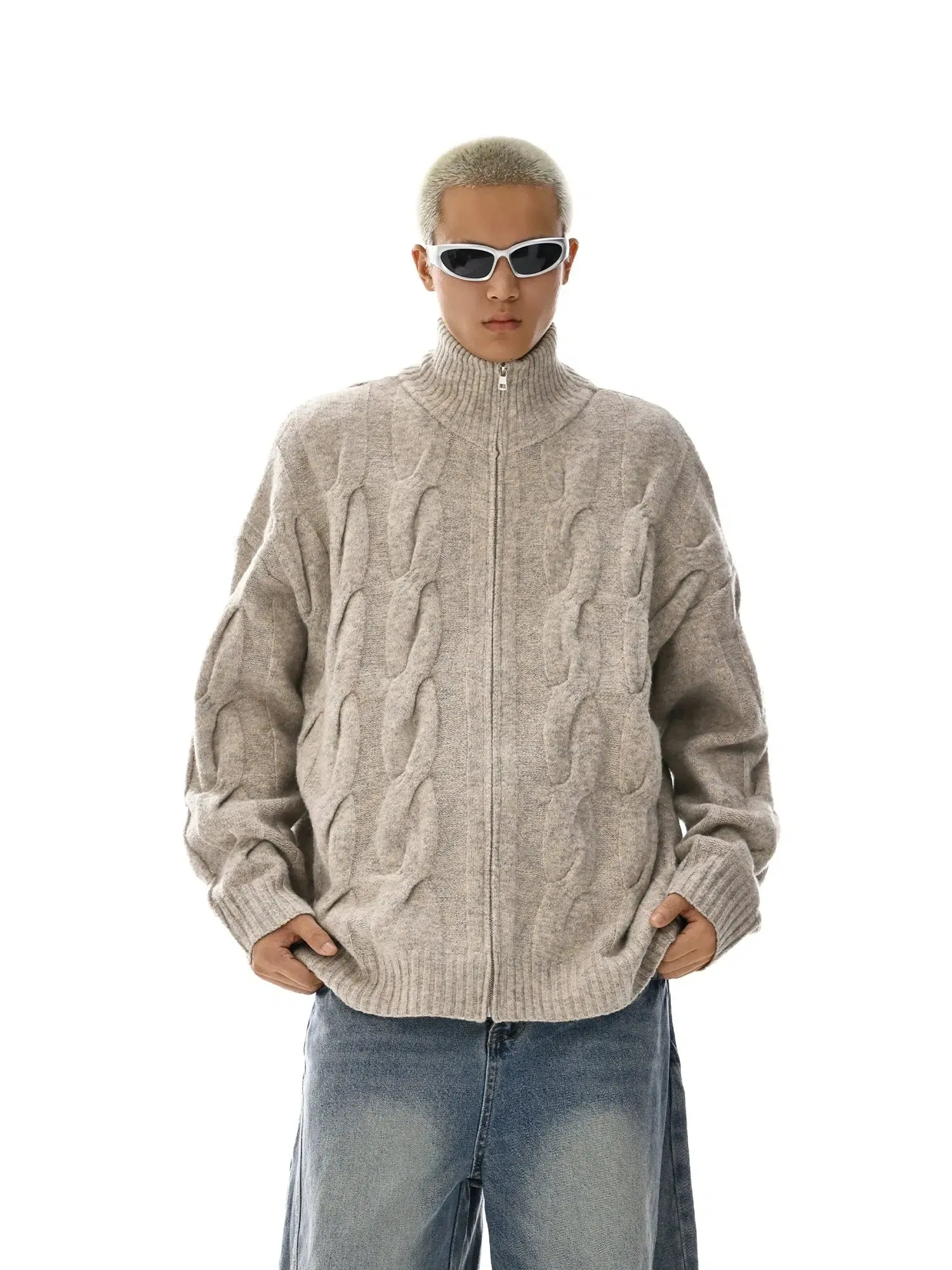 Cable Knit Zip-Up Sweater