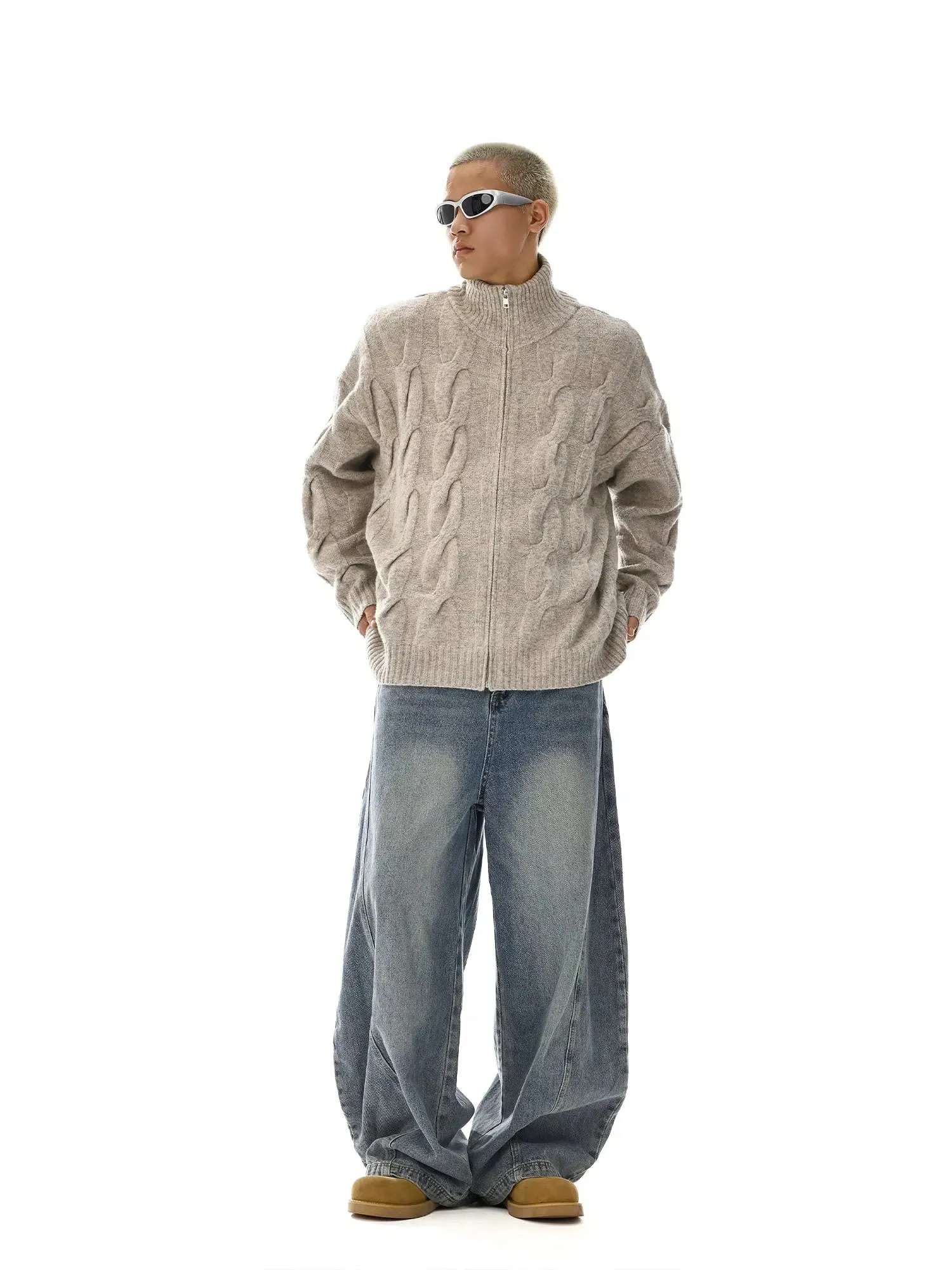 Cable Knit Zip-Up Sweater