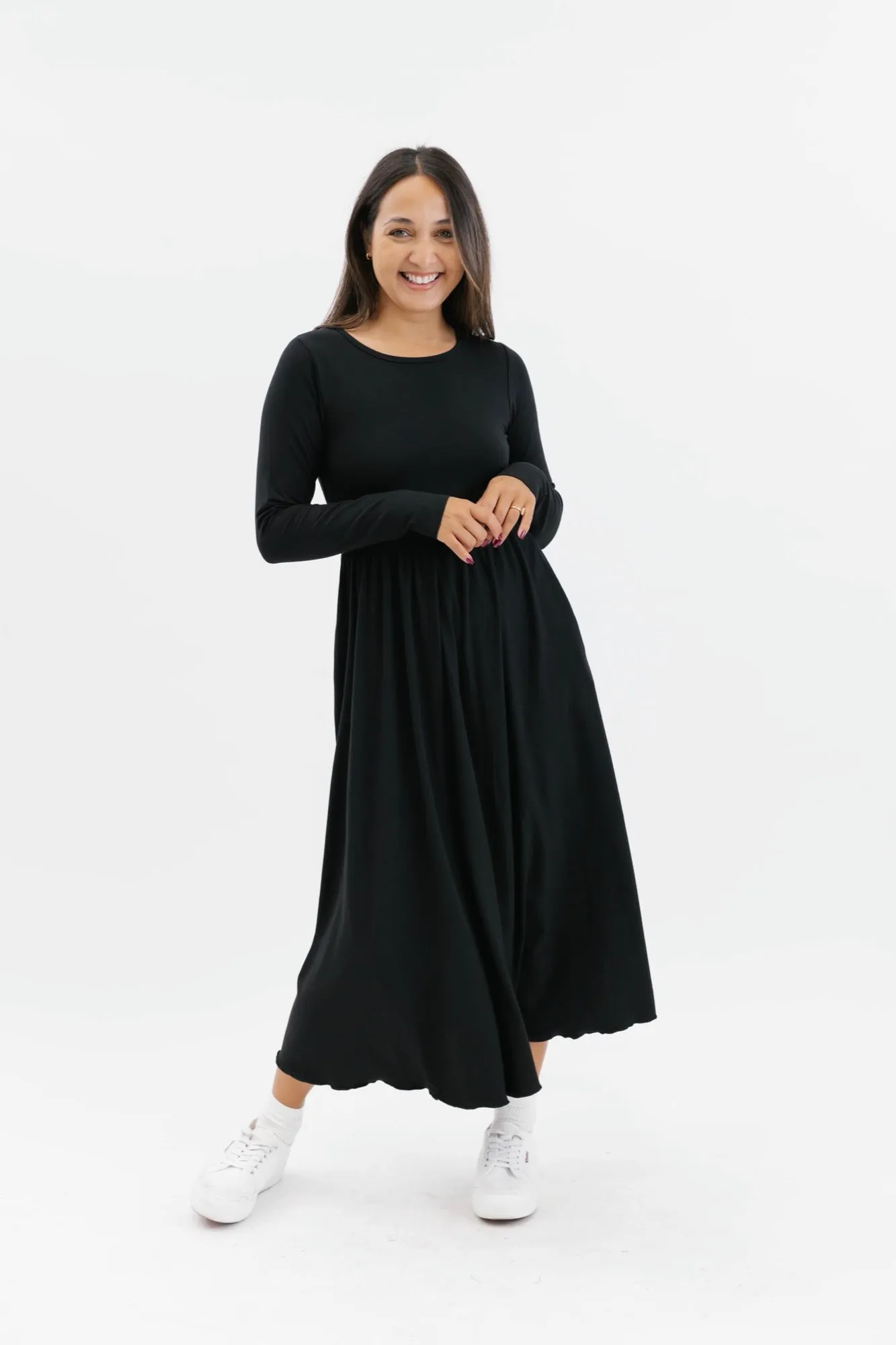 Camille Long Sleeve Dress in Midnight Black