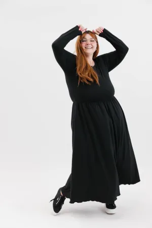 Camille Long Sleeve Dress in Midnight Black