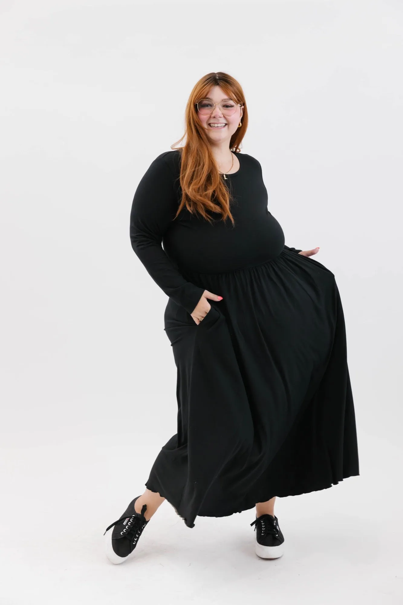 Camille Long Sleeve Dress in Midnight Black