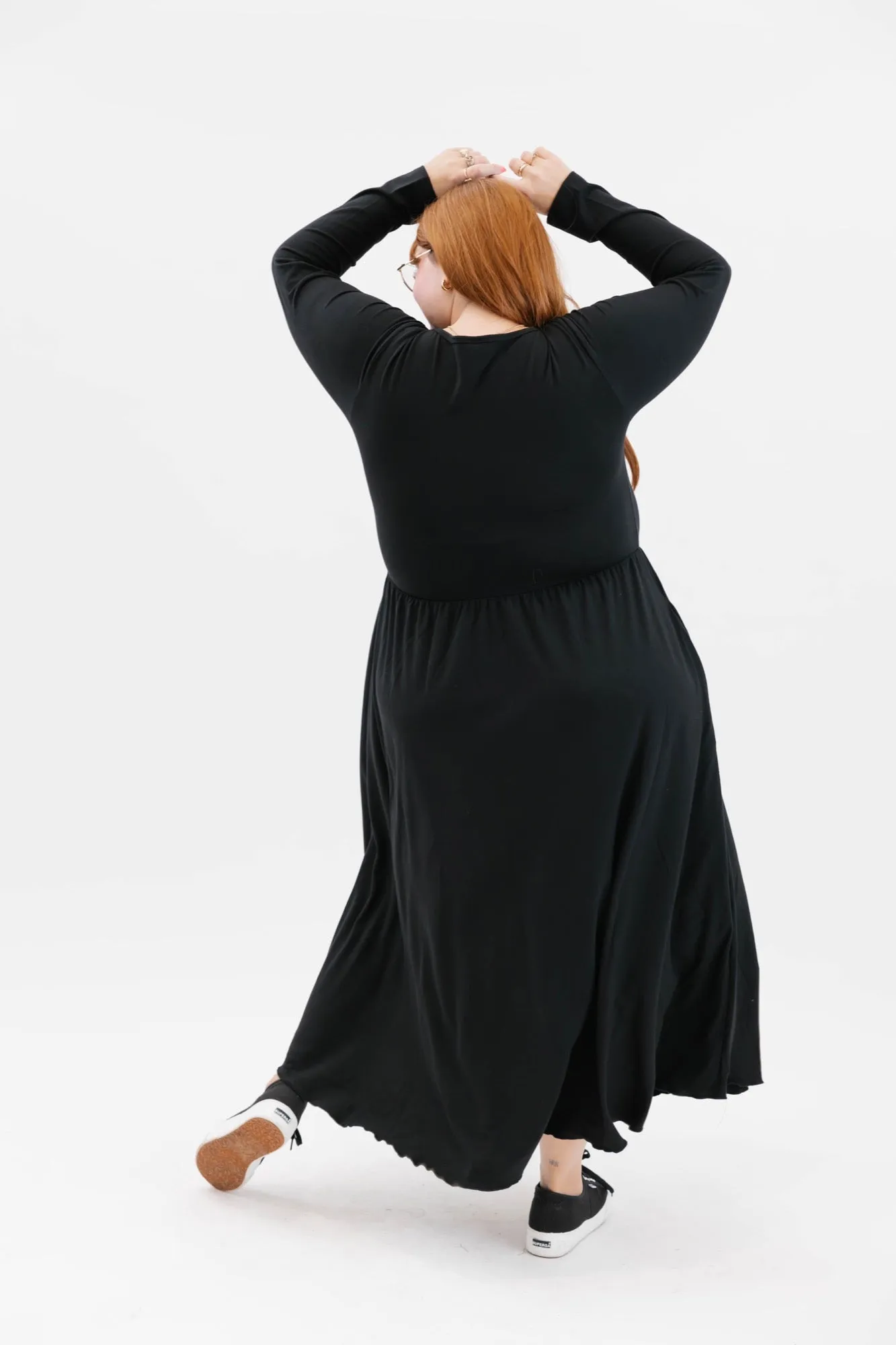 Camille Long Sleeve Dress in Midnight Black
