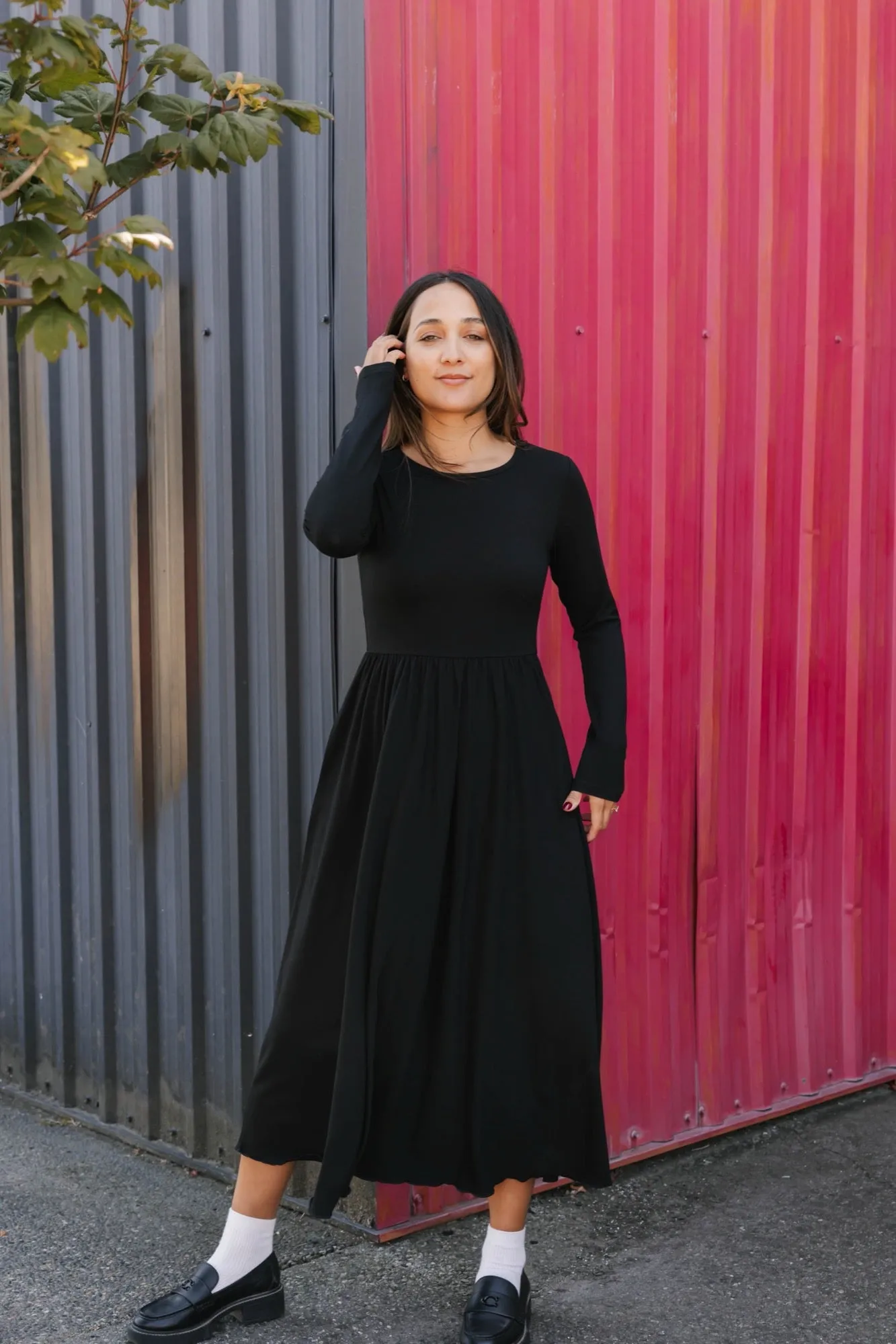 Camille Long Sleeve Dress in Midnight Black