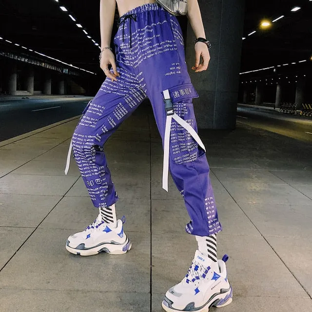 Camouflage Streetwear Cargo Pants Women Casual Joggers Black High Waist Loose Trousers