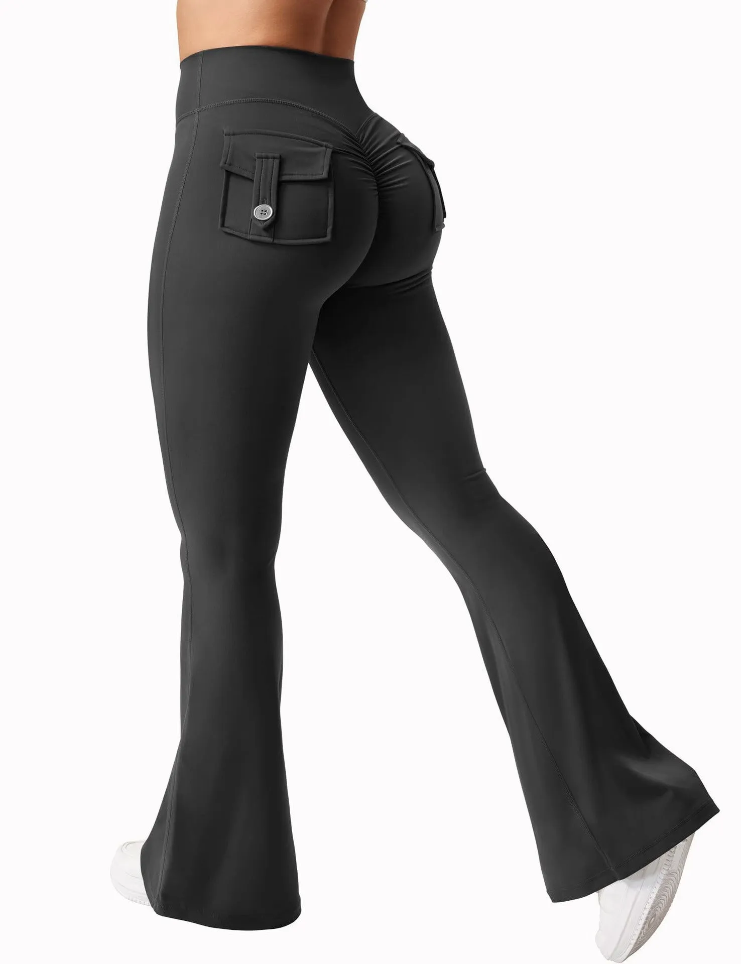 Cargo Pocket Fitness Pants Elastic High Waist for Workout