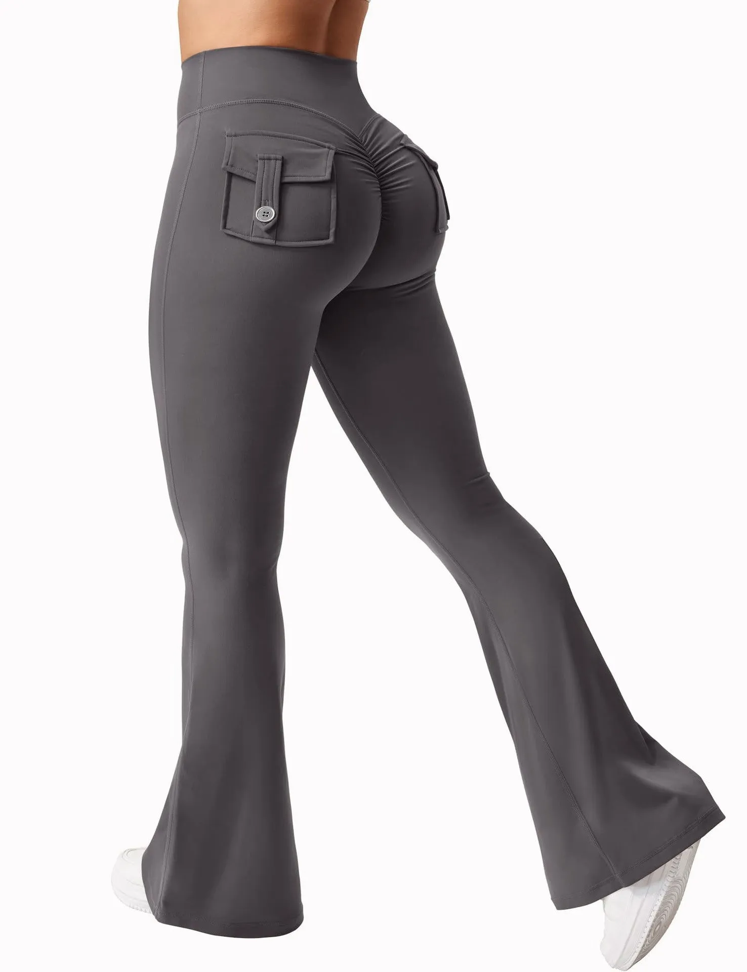 Cargo Pocket Fitness Pants Elastic High Waist for Workout