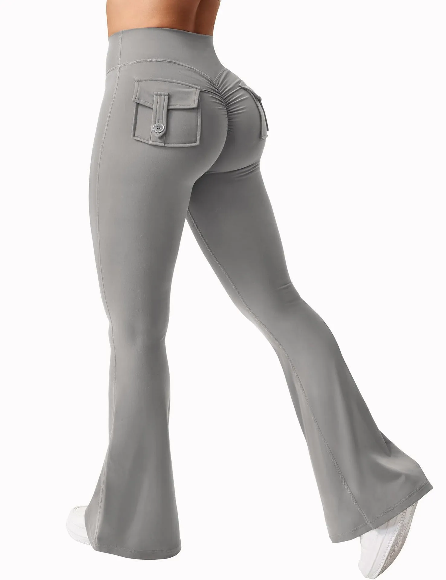 Cargo Pocket Fitness Pants Elastic High Waist for Workout
