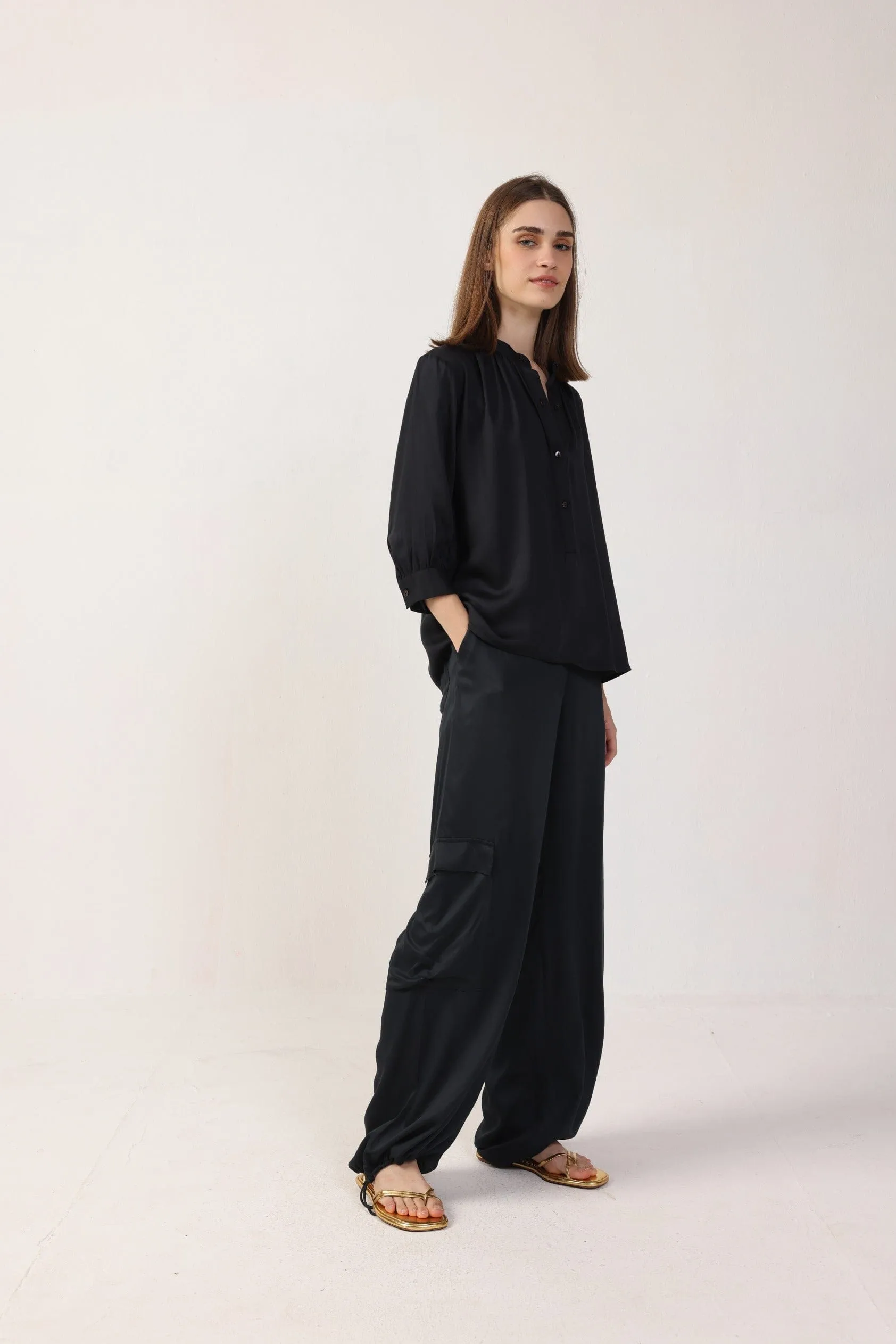 Cargo Satin TENCEL™ Pants | Black
