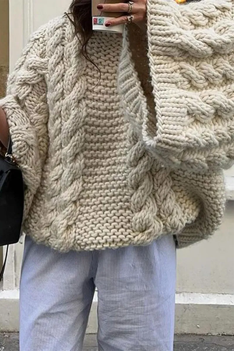Casual Solid Color Weave O Neck Sweaters(3 Colors)