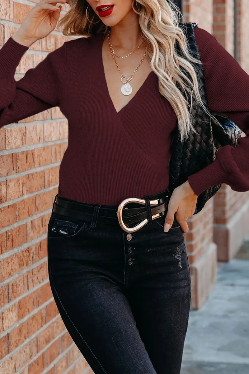 Casual Solid Patchwork V Neck Sweater(6 Colors)