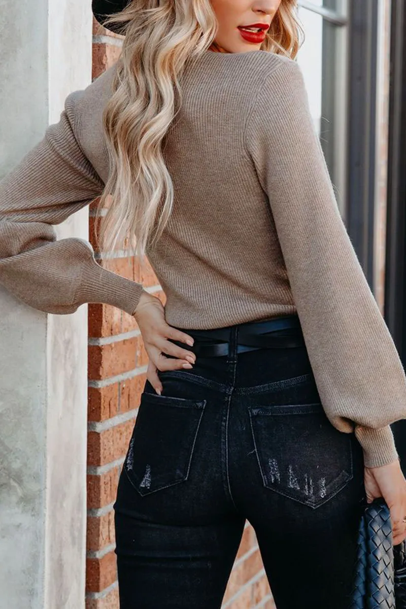 Casual Solid Patchwork V Neck Sweater(6 Colors)