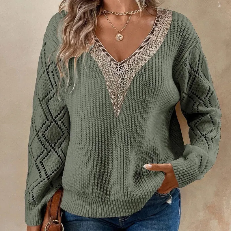 Casual V Neck Knitted Pullover Sweaters