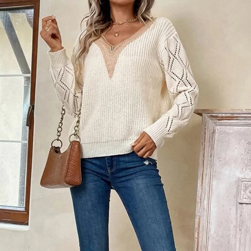 Casual V Neck Knitted Pullover Sweaters