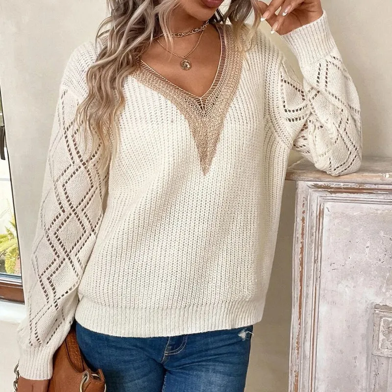 Casual V Neck Knitted Pullover Sweaters