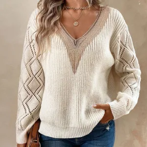 Casual V Neck Knitted Pullover Sweaters