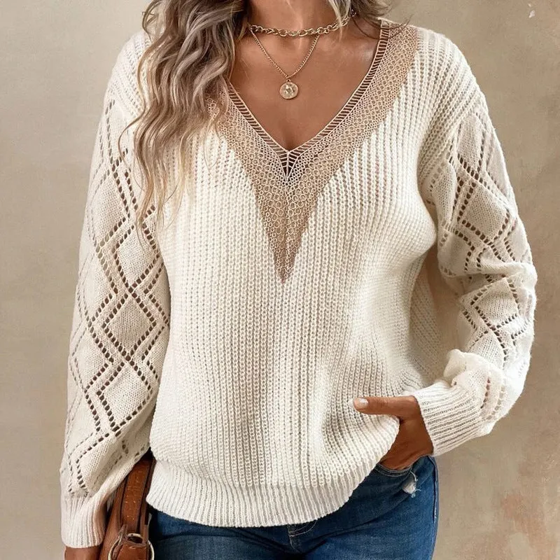 Casual V Neck Knitted Pullover Sweaters