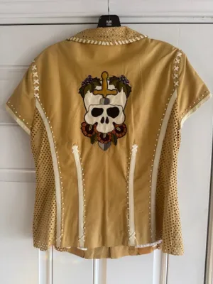 CF19-10 LEATHER CAP SLEEVE JKT W/SCULL-MED