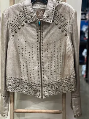 CF36-5 CRACKLED LEATHER PEWTER JKT W/STUDS-L