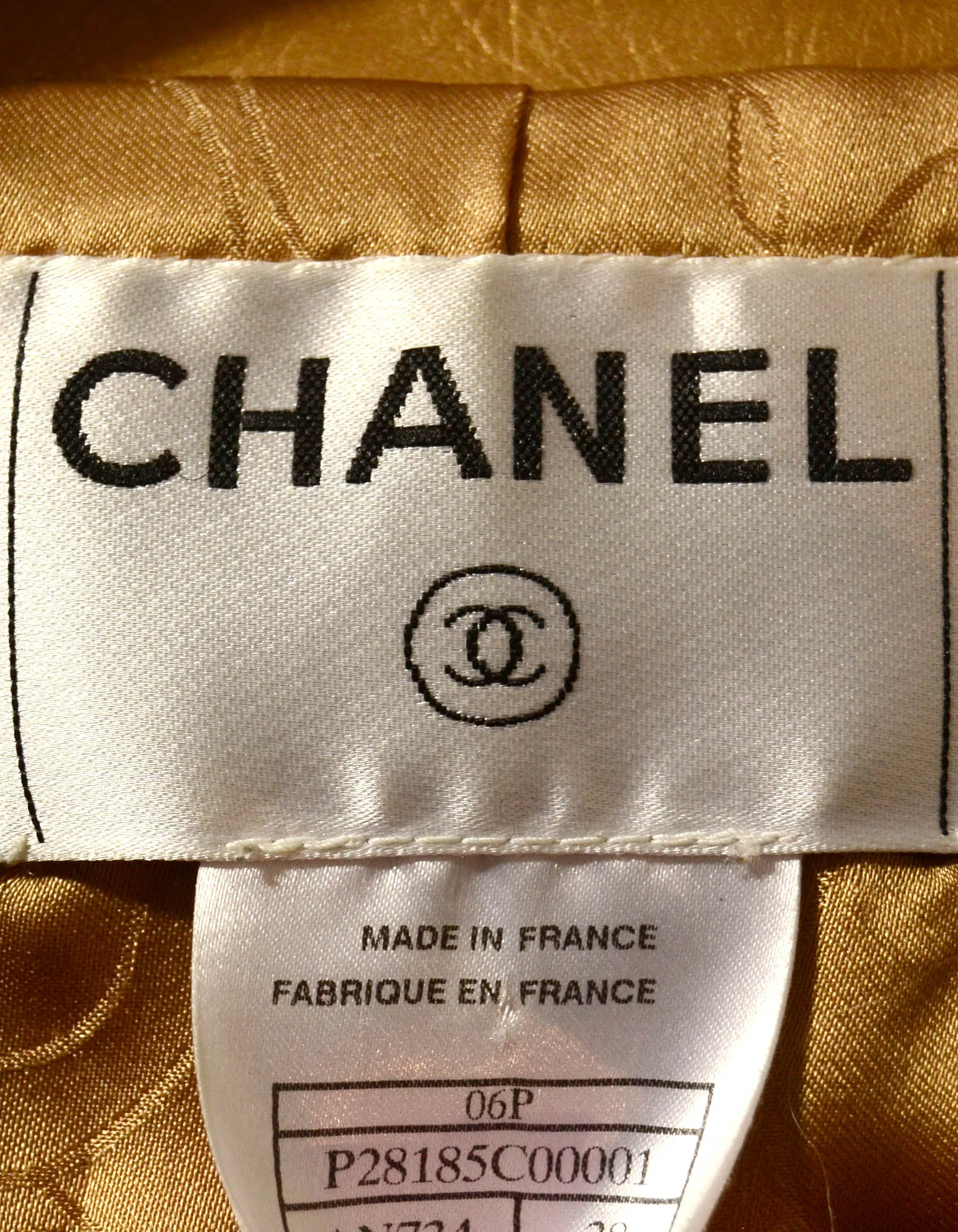 Chanel Gold Leather Single Button Jacket w. Belt FR38/ US 4-6