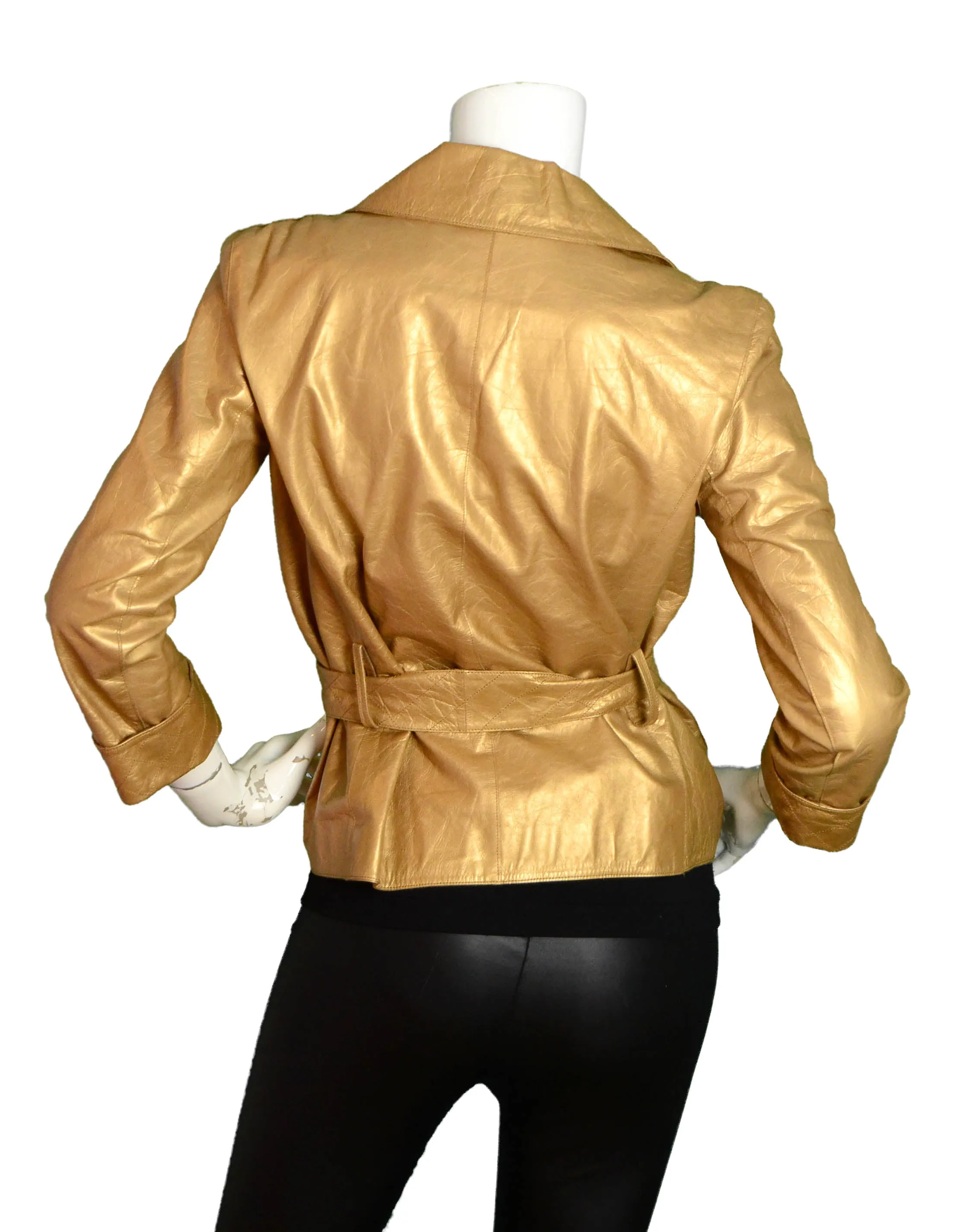 Chanel Gold Leather Single Button Jacket w. Belt FR38/ US 4-6